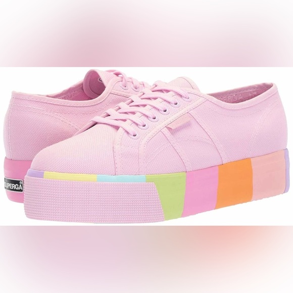 Superga platform sneakers Women's size 8.5 Pastel pink rainbow - Picture 11 of 11